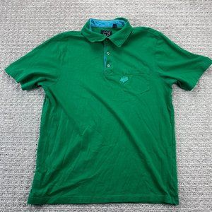 FOX Polo Shirt Men Large L Green Casual Golf Outdoors Buttons Embroidered Logo